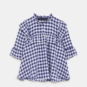 Zara Blue and White Checkered Blouse